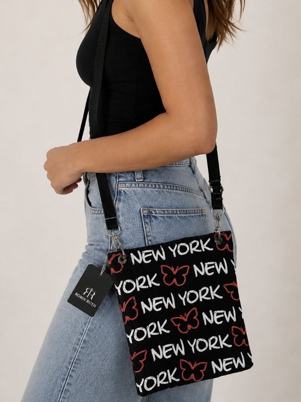 NWT Robin Ruth New York Butterfly Crossbody Bag Black Travel Purse